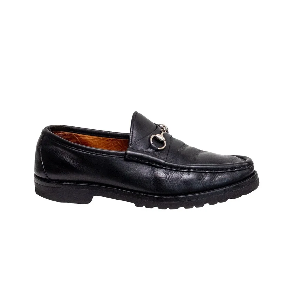 Vintage Gucci Mens Black Leather Horsebit Loafers Vibram Lug Sole Men's Size 10